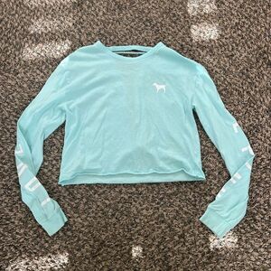 PINK Victoria’s Secret long sleeve shirt blue womens size xs tie detail j272